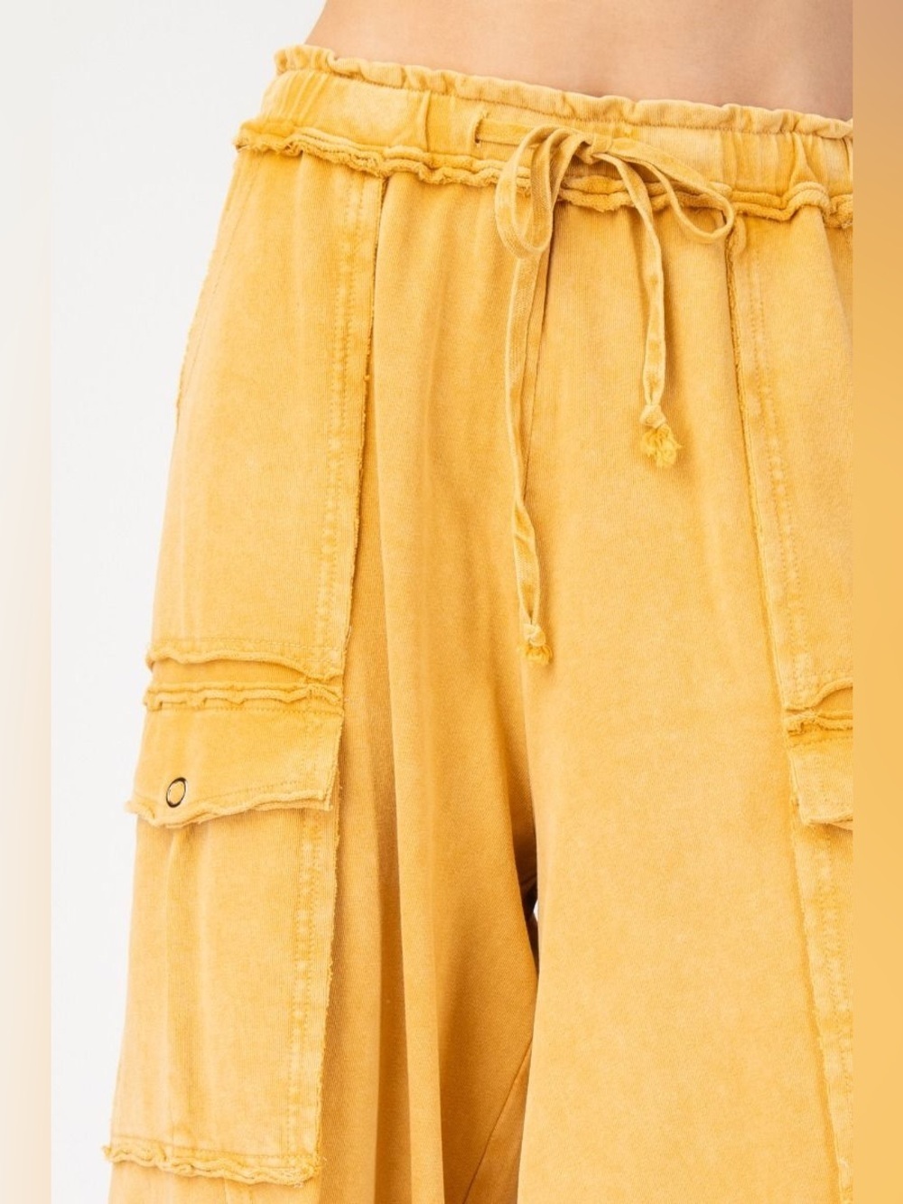 Netflix and Chill Mineral Washed Wide Leg Cargo Pants in Camel EB40795 - Picture 3 of 4